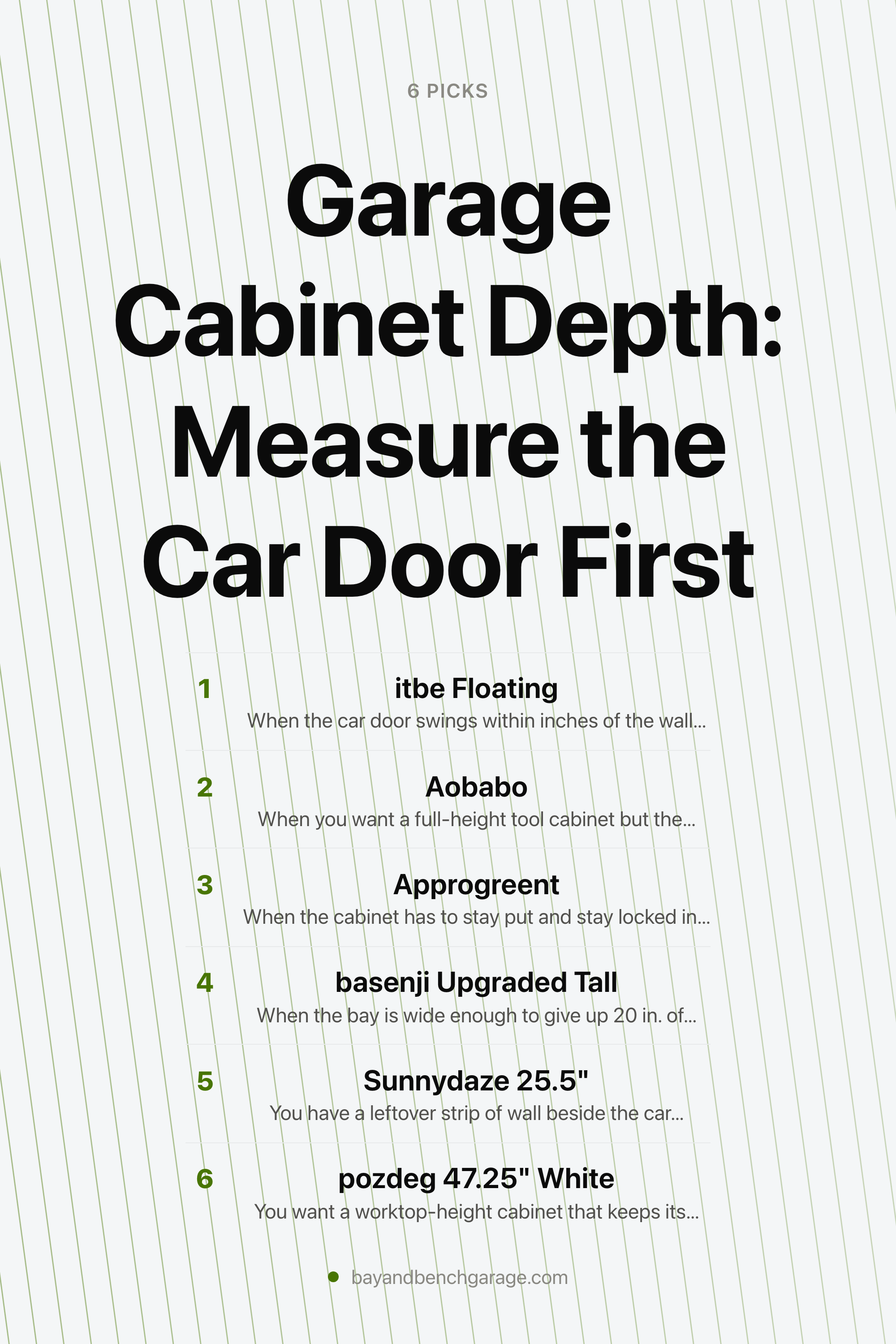 Garage Cabinet Depth: Measure the Car Door First — the picks, as a saveable list